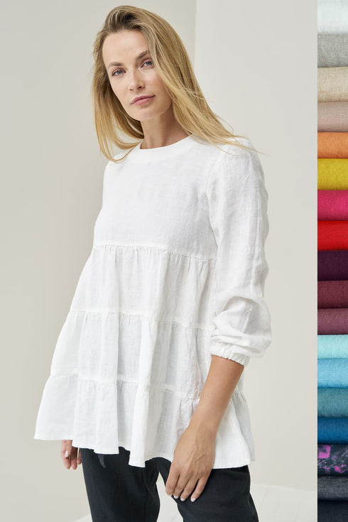 Image 8 of Linen blouse top has long sleeves and a ruffled bottom Vilte from Baltic Linen